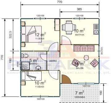 62m2. Prefabrik Ev