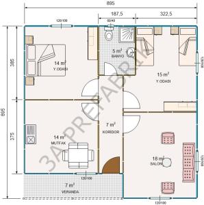 80m2.Tek Katlı Prefabrik Ev