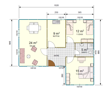 75m2 Tek Katlı Prefabrik Ev