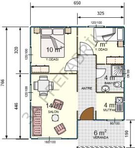 53m2.Tek Katlı Prefabrik Bina