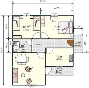 77m2.Tek Katlı Prefabrik Ev