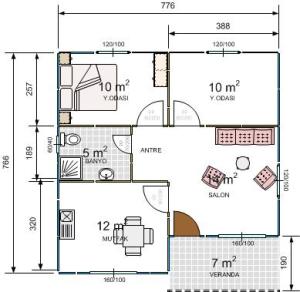 62m2.Tek Katlı Prefabrik Ev